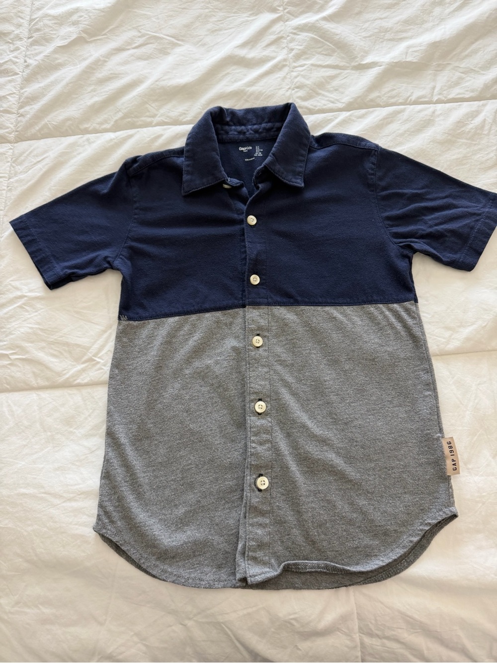 GAP Colorblock Navy and Gray Button-Down Shirt
